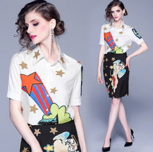 Load image into Gallery viewer, SET DE CAMISA Y FALDA CON ESTAMPADO DE ESTRELLAS
